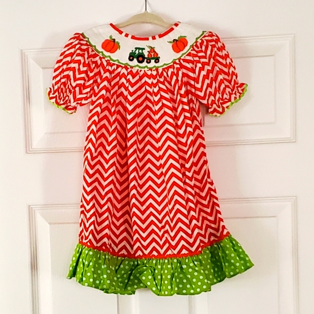 Tractor & Pumpkin Smocked Dress